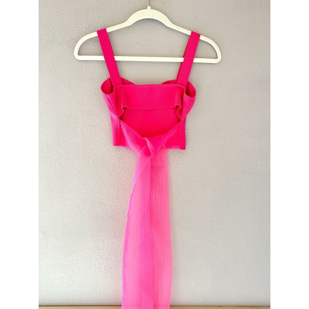 Zara Pink Organza Bow Back Knit Crop Top Bloggers Favorite Size Small - Picture 6 of 6